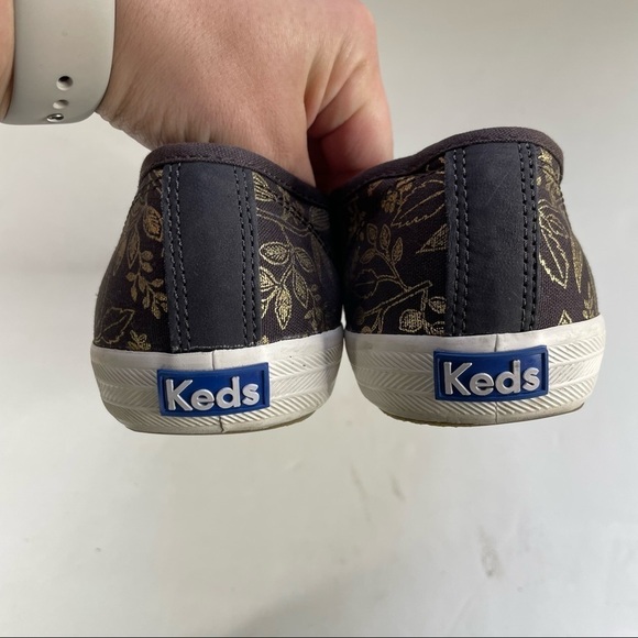 Keds x Rifle Paper Co. Black with Gold Floral Design Size 10 - Picture 4 of 7